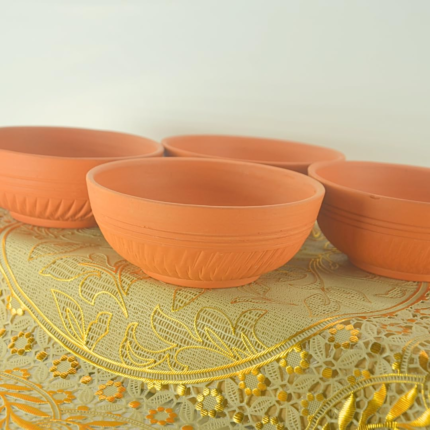 Terracotta Clay Serving Bowls, Set of 4, Traditional Design, Orange