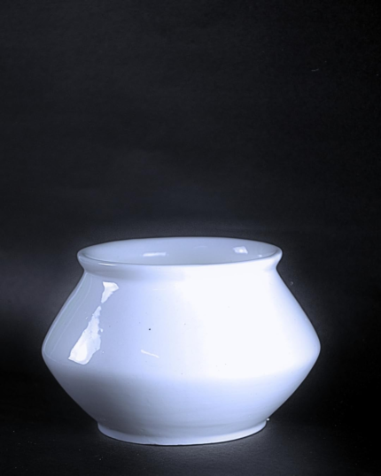 White Ceramic Round Bowl Vase, Modern Design, Wide Opening