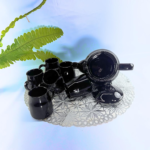 Elegant Black Ceramic Tea Set, 7-Piece, Floral Engraved Teapot with 6 Cups - Image 4