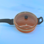 Terracotta-Style Non-Stick Frying Pan with Glass Lid, Clay-Coated Base, Dual Handles