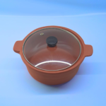 Traditional Terracotta Cooking Pot with Glass Lid, Side Handles, for Slow Cooking and Stews