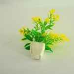 Artificial Yellow Flower Plant with Green Leaves in White Ceramic Pot, Desktop Decor for Home and Office - Image 2