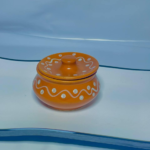 Decorative Ceramic Storage Jar with Lid, Orange with White Dots and Wave Pattern, Traditional Design