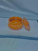 Decorative Ceramic Storage Jar with Lid, Orange with White Dots and Wave Pattern, Traditional Design - Image 5