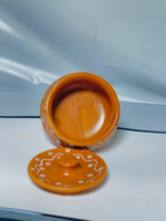 Decorative Ceramic Storage Jar with Lid, Orange with White Dots and Wave Pattern, Traditional Design - Image 6