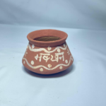 Handcrafted Terracotta Decorative Pot with Traditional White Pattern, Brown