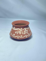 Handcrafted Terracotta Decorative Pot with Traditional White Pattern, Brown