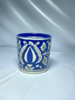 Handcrafted Ceramic Brush Holder, Blue and White Floral Design, Traditional Pottery Storage Container - Image 2