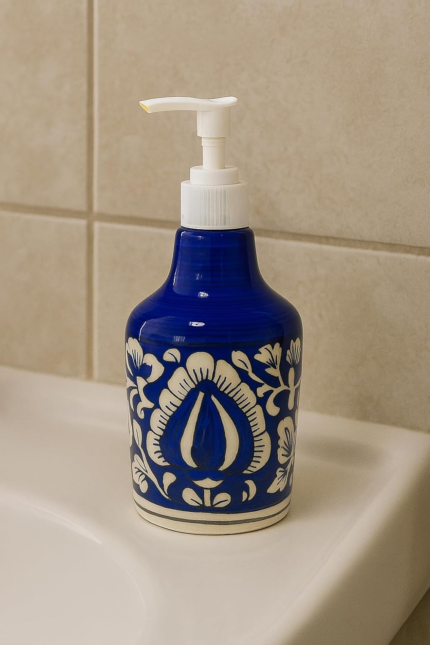 Decorative Ceramic Soap Dispenser, Blue and White Floral Pattern, Pump Bottle