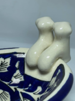 Decorative Ceramic Soap Dish, Bathtub Design with Torso Sculpture, Blue and White Floral Pattern - Image 3