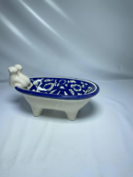 Decorative Ceramic Soap Dish, Bathtub Design with Torso Sculpture, Blue and White Floral Pattern - Image 4