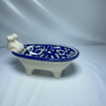 Decorative Ceramic Soap Dish, Bathtub Design with Torso Sculpture, Blue and White Floral Pattern