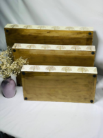 Decorative Wooden Serving Tray Set with Tree of Life Design, Gold Border, 3-Piece Nesting Storage Boxes - Image 2