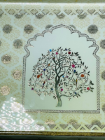 Decorative Wooden Serving Tray Set with Tree of Life Design, Gold Border, 3-Piece Nesting Storage Boxes - Image 7