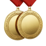 Gold Award Medals with Red Ribbon, Decorative Pattern, Classic Design for Sports and Recognition Ceremonies, 2-Pack - Image 2