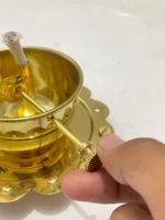 Traditional Brass Oil Diya with Glass Chimney Cover, Adjustable Wick Holder, Decorative Base for Pooja and Home Décor - Image 3