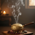 Decorative Brass Incense Burner with Wooden Handle, Perforated Lid Design, Traditional Style