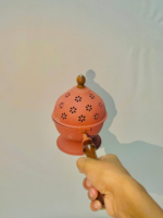 Decorative Terracotta Incense Holder with Floral Cut Design and Wooden Handle, Dome-Shaped - Image 5