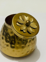 Decorative Gold Metal Storage Container with Hammered Texture, Flower Lid Design, Small Round Jar - Image 2