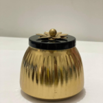 : Elegant Hammered Texture Metal Container with a Decorative Flower-Shaped lid Design and Smooth Golden Finish That adds Sophistication to Any Space