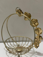 Decorative Gold Metal Basket with Rose Handle, Round Floral Display Stand, Elegant Home Decor - Image 7