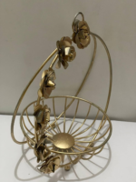 Decorative Gold Metal Basket with Rose Handle, Round Floral Display Stand, Elegant Home Decor - Image 5
