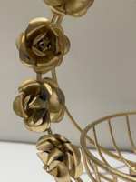 Decorative Gold Metal Basket with Rose Handle, Round Floral Display Stand, Elegant Home Decor - Image 3
