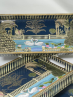 Decorative Swan Lake Serving Tray, Gold-Trimmed Frame, Navy Blue Design with Lotus Pattern, 35 x 25 cm - Image 5