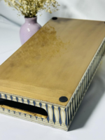 Decorative Swan Lake Serving Tray, Gold-Trimmed Frame, Navy Blue Design with Lotus Pattern, 35 x 25 cm - Image 9