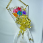 Cleature Baque Rainbow Paper Flower Bouquet, Handcrafted Artificial Flowers with Gold Ribbon, White Presentation Wrap, 35 cm