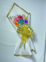 Cleature Baque Rainbow Paper Flower Bouquet, Handcrafted Artificial Flowers with Gold Ribbon, White Presentation Wrap, 35 cm