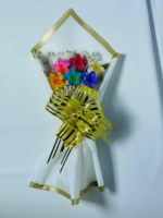 Cleature Baque Rainbow Paper Flower Bouquet, Handcrafted Artificial Flowers with Gold Ribbon, White Presentation Wrap, 35 cm - Image 3