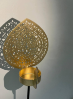 Decorative Metal Tea Light Candle Holder with Cutwork Pattern, Golden with Black Stand - Image 6