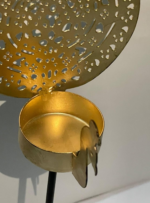 Decorative Metal Tea Light Candle Holder with Cutwork Pattern, Golden with Black Stand - Image 5