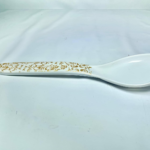 Plastic Soup Spoon with Gold Floral Pattern, White, Deep Bowl Design