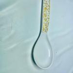 Plastic Soup Spoon with Gold Floral Pattern, White, Deep Bowl Design - Image 2