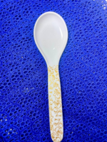 Plastic Soup Spoon with Gold Floral Pattern, White, Deep Bowl Design - Image 3
