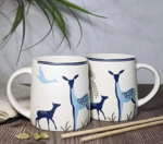 Ceramic Deer and Bird Coffee Mugs, White with Blue Nature Design, Premium Glazed Finish, Set of 2 - Image 3