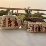 Handcrafted Warli Art Ceramic Tea Set – 1 Teapot & 6 Cups | Traditional Indian Design - Image 2