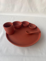 Traditional Handcrafted Terracotta Dining Set, Natural Clay Thali Plate with 3 Bowls, Tumbler and Spoon, Traditional Indian Dinnerware - Image 2