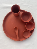 Traditional Handcrafted Terracotta Dining Set, Natural Clay Thali Plate with 3 Bowls, Tumbler and Spoon, Traditional Indian Dinnerware - Image 4