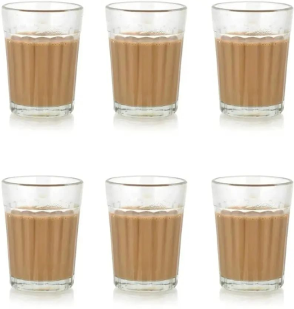 Classic Cutting Chai Glass Set, Transparent Heat-Resistant Glass, Traditional Indian Style Tea Cups, 6 Pieces