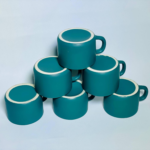 Modern Ceramic Coffee Mugs, Teal Matte Finish, White Interior, Cylindrical Shape, Set of 6 Cups for Daily Use and Entertaining - Image 2