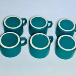 Modern Ceramic Coffee Mugs, Teal Matte Finish, White Interior, Cylindrical Shape, Set of 6 Cups for Daily Use and Entertaining - Image 5