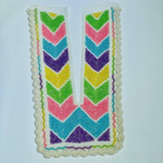Handcrafted Beaded Neck Patch, Chevron Pattern with Pink Blue Purple Green Yellow Beads, Crochet Lace Border, Indian Traditional Clothing Embellishment