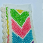 Handcrafted Beaded Neck Patch, Chevron Pattern with Pink Blue Purple Green Yellow Beads, Crochet Lace Border, Indian Traditional Clothing Embellishment - Image 5