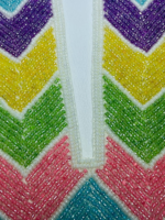 Handcrafted Beaded Neck Patch, Chevron Pattern with Pink Blue Purple Green Yellow Beads, Crochet Lace Border, Indian Traditional Clothing Embellishment - Image 6