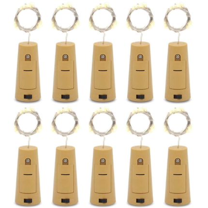 LED Wine Bottle Cork Lights, Warm White String Lights, 20 LEDs, Pack of 10, Battery Operated Fairy Lights for Wedding, Party, Home Decor