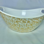 Elegant Serving Bowl with Gold Floral Pattern, White and Gold, Plastic - Image 4