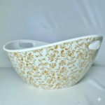 Elegant Serving Bowl with Gold Floral Pattern, White and Gold, Plastic - Image 2